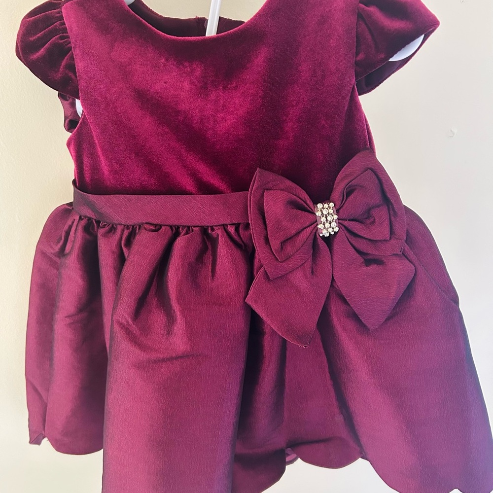 Burgundy Velvet Dress with Bow